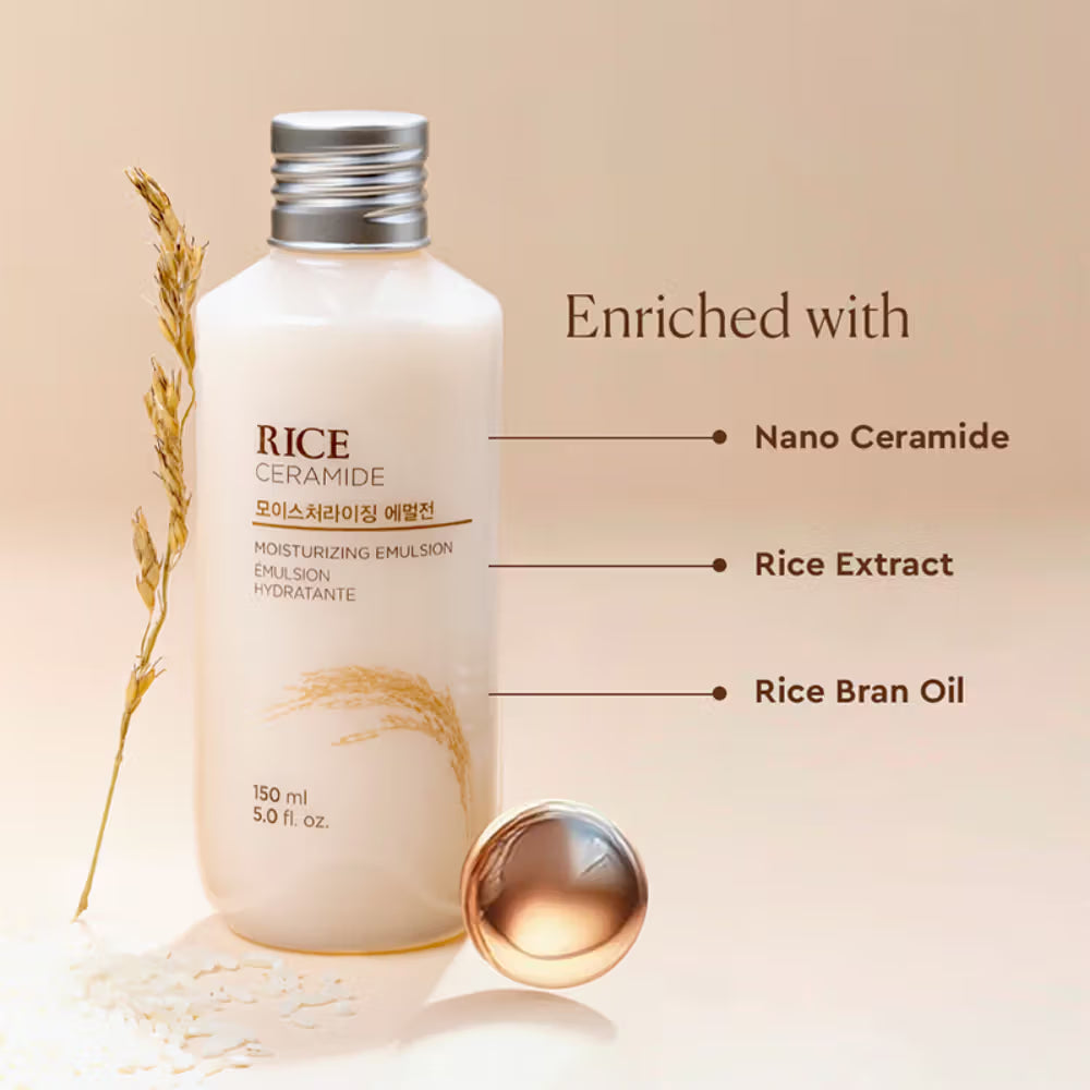 The Face Shop Ceramide & Rice Emulsion - Barrier Repair Brightening Moisturizer for Dull & Dry Skin (150ml)