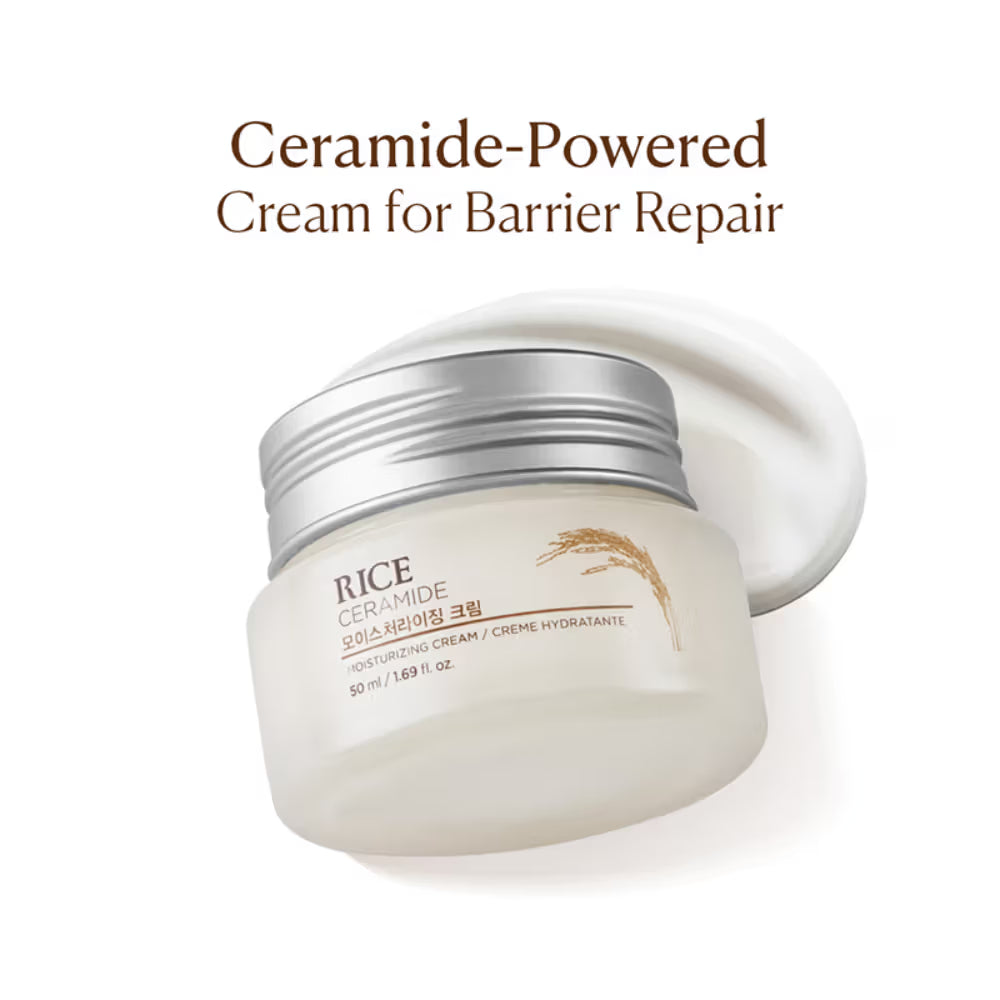 The Face Shop Ceramide & Rice Moisturizer - Korean Day Cream for Barrier Repair & Glass Skin Glow (50ml)