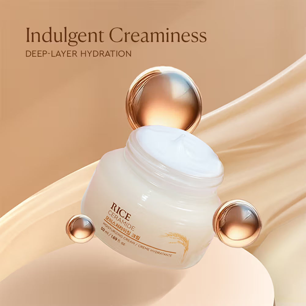 The Face Shop Ceramide & Rice Moisturizer - Korean Day Cream for Barrier Repair & Glass Skin Glow (50ml)