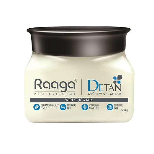 Raaga Professional DeTan Tan Removal Cream | Kojic & Milk | Reduces Tan, Dark Spots & Dullness | Dermatologically Tested, Peroxide & Sulphate Free | 500 gm