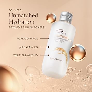 The Face Shop Rice & Ceramide Moisturizing Face Toner Enriched With Rice Extracts To Brighten The Skin | Suits All Skin Types | Hydrating Milky Face Toner For Glowing Skin, Korean Skin Care,150ml