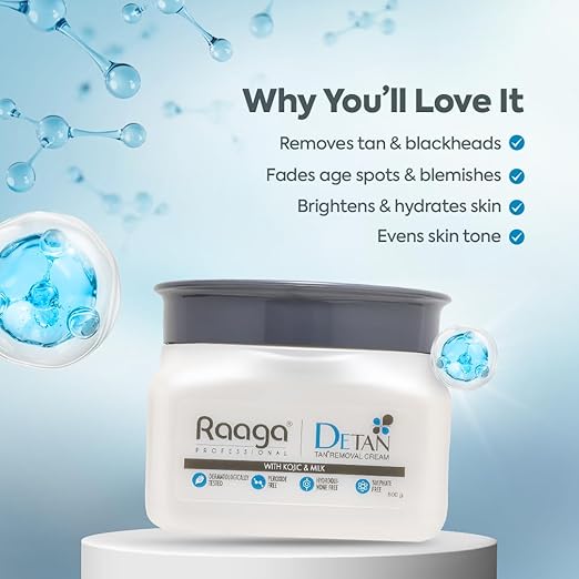 Raaga Professional DeTan Tan Removal Cream | Kojic & Milk | Reduces Tan, Dark Spots & Dullness | Dermatologically Tested, Peroxide & Sulphate Free | 500 gm