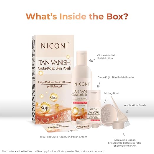 NICONI Tan Vanish Gluta-Kojic Skin Polish | Instant Tan Removal & Glow | Infused with Kojic Acid & Glutathione | Ideal for All Skin Types | Lightens Suntan | 180g