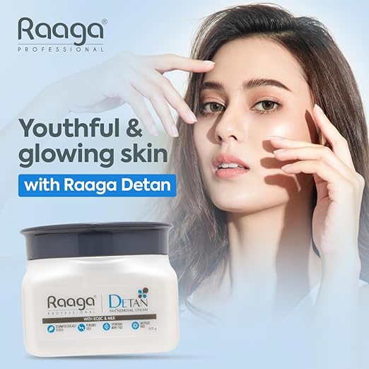 Raaga Professional DeTan Tan Removal Cream | Kojic & Milk | Reduces Tan, Dark Spots & Dullness | Dermatologically Tested, Peroxide & Sulphate Free | 500 gm