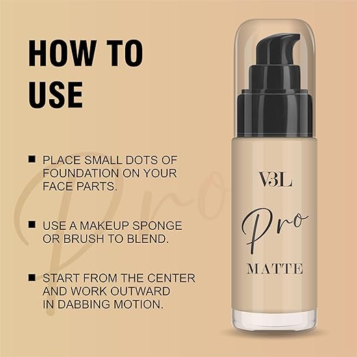 V3L Pro Matte Foundation is a lightweight, high-coverage foundation designed for normal to oily skin.