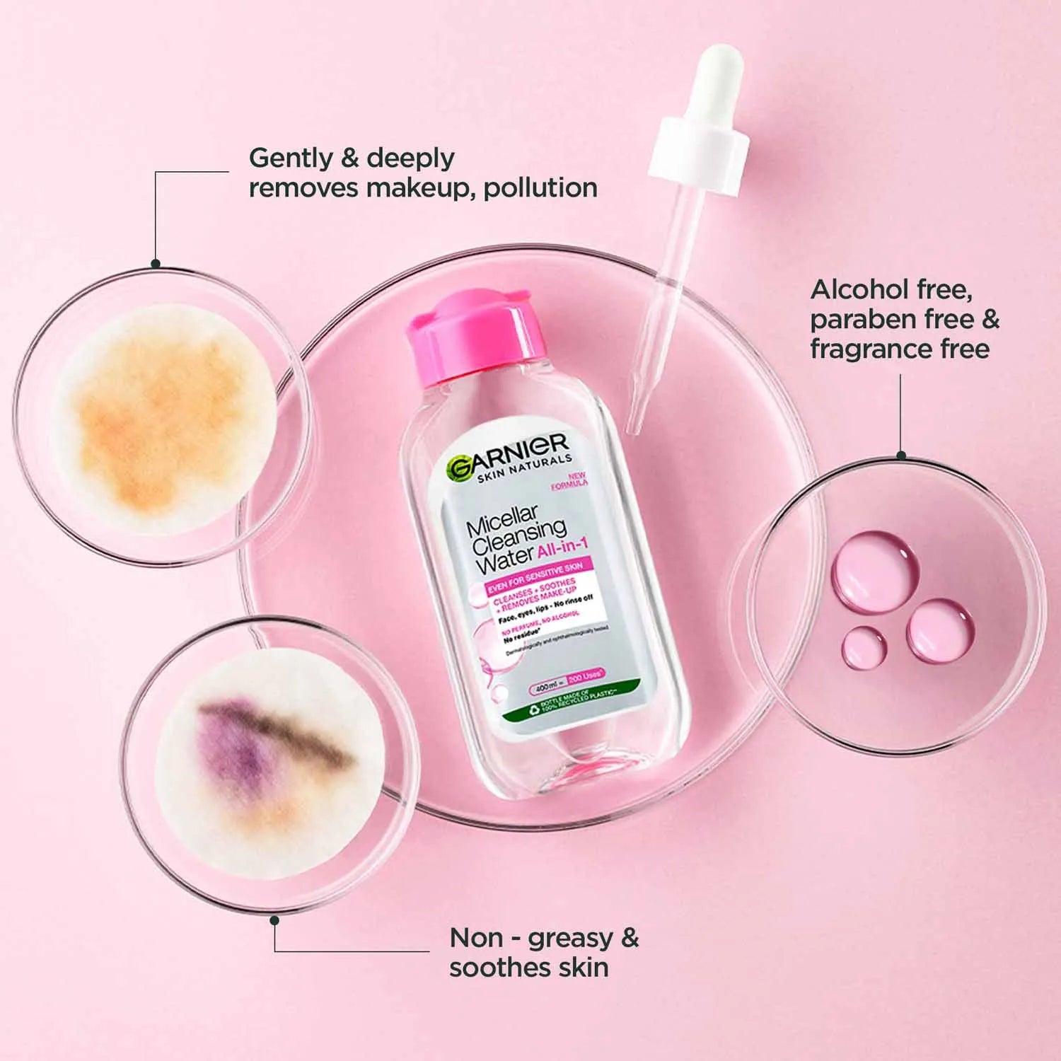 Garnier Micellar Cleansing Water - Gentle Cleanser & Make Up Remover For Everyday Use - Suitable For Sensitive Skin, Dermatologically Tested, Vegan, For Men & Women, Remove 100% Dirt, Pollution, 400 ml