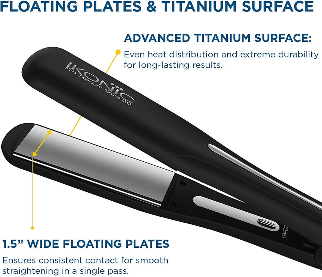 Ikonic Pro Titanium Shine 3.0 Hair Straightener (Black)
