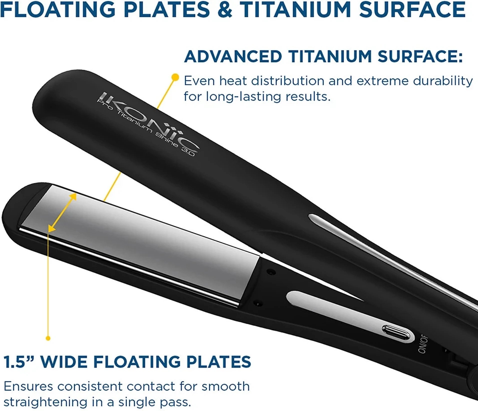 Ikonic Pro Titanium Shine 3.0 Hair Straightener (Black)