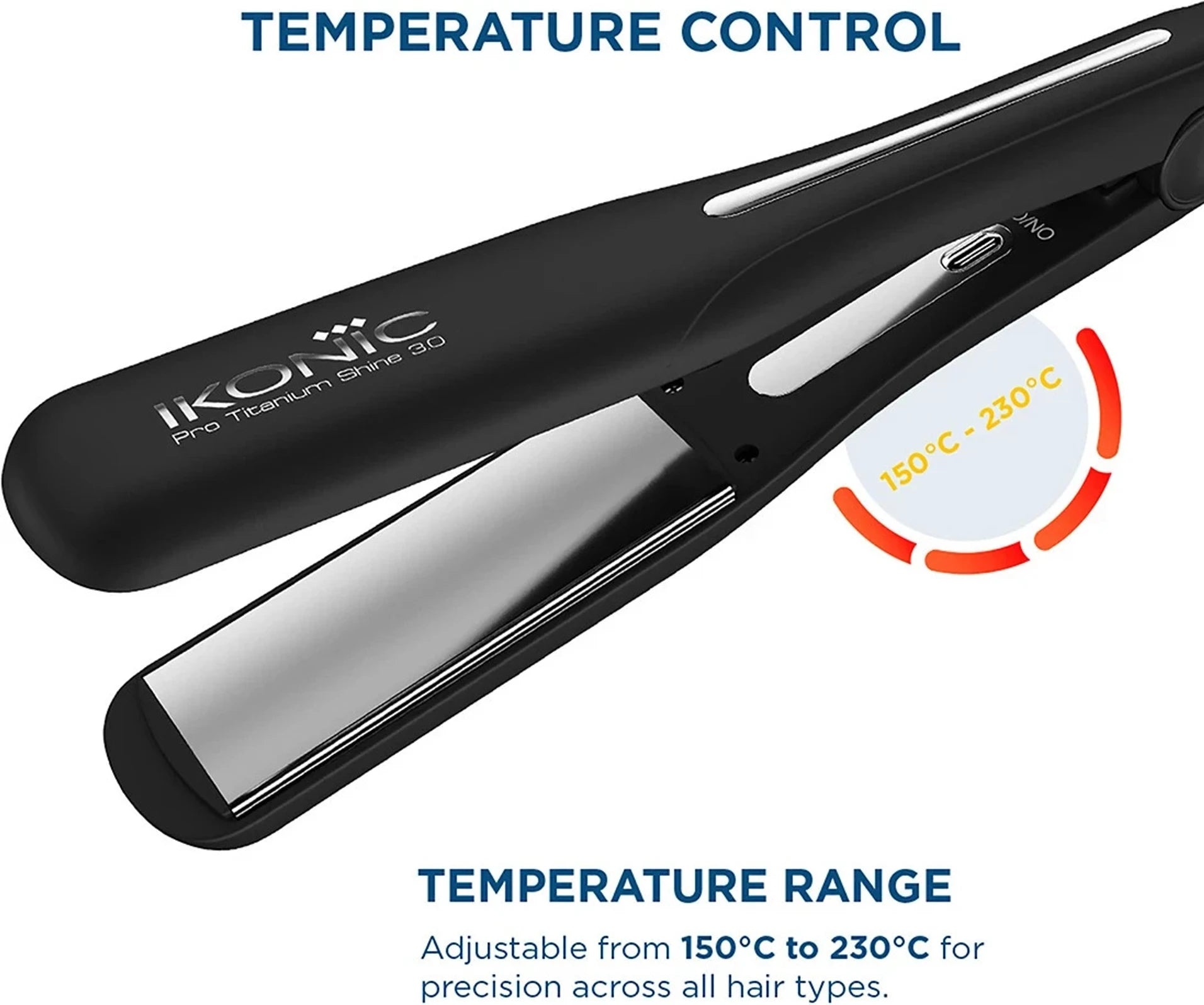 Ikonic Pro Titanium Shine 3.0 Hair Straightener (Black)