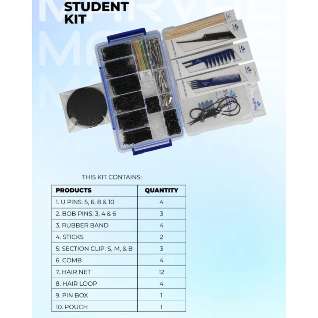 Marvac Professional Student Hair Styling Kit, Combs, Clips, Pins