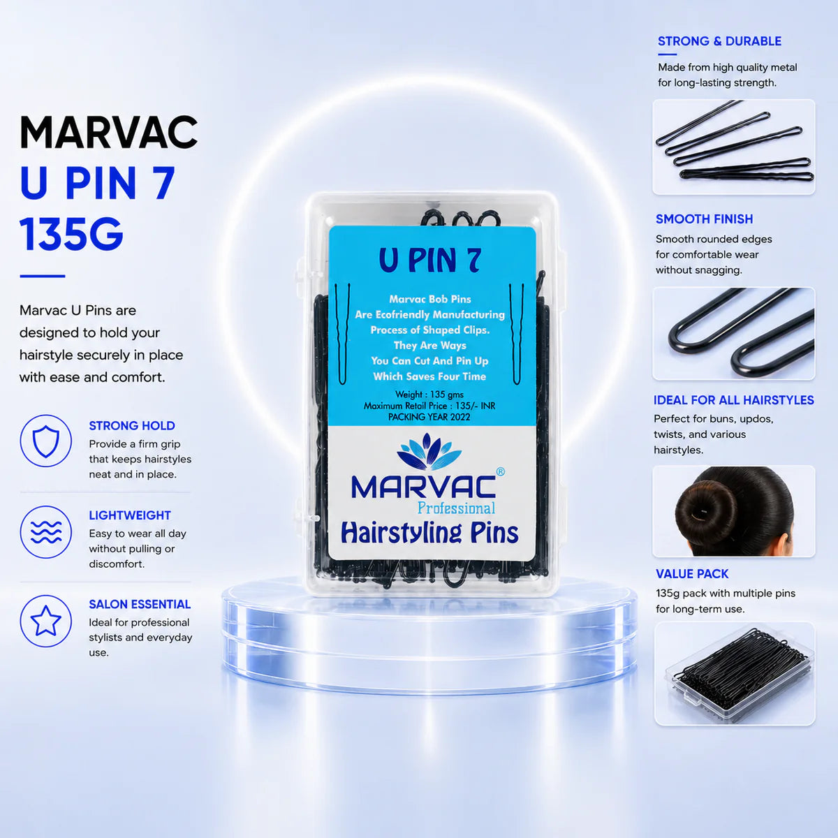 Marvac U Pins No.7 135g - Strong Hold Hair Pins